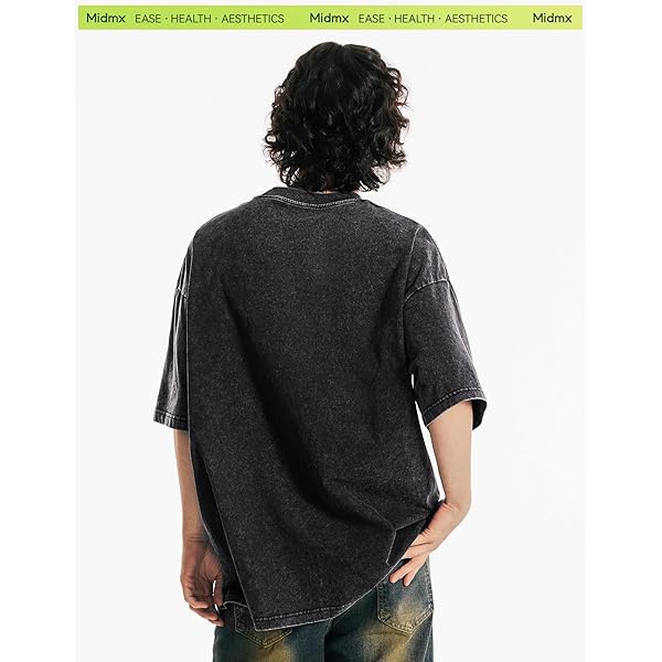 Black Acid-Wash Oversized Drop-Shoulder Short-Sleeve T-Shirt